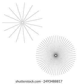 Radial circle lines. Circular lines elements. Symbol of Sun star rays. Flat design elements. Spokes with radiating stripes. Abstract illusion geometric shapes. design eps 10