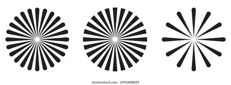 Radial circle lines. Circular lines elements. Symbol of Sun star rays. Flat design elements. Spokes with radiating stripes. Abstract illusion geometric shapes. design eps 10