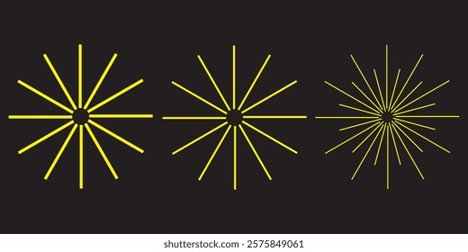 Radial circle lines. Circular lines elements. Symbol of Sun star rays. Flat design elements. Spokes with radiating stripes. Abstract illusion geometric shapes.