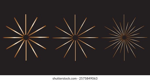 Radial circle lines. Circular lines elements. Symbol of Sun star rays. Flat design elements. Spokes with radiating stripes. Abstract illusion geometric shapes.