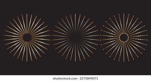 Radial circle lines. Circular lines elements. Symbol of Sun star rays. Flat design elements. Spokes with radiating stripes. Abstract illusion geometric shapes.