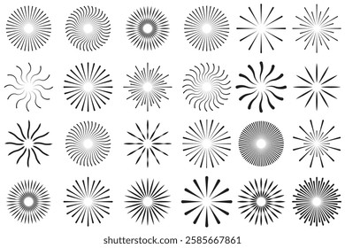 Radial circle lines. Circular lines elements. Symbol of Sun star rays. Flat design elements. Spokes with radiating stripes. Vector illustration. 1176