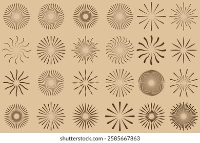 Radial circle lines. Circular lines elements. Symbol of Sun star rays. Flat design elements. Spokes with radiating stripes. Vector illustration. 1176