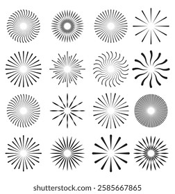 Radial circle lines. Circular lines elements. Symbol of Sun star rays. Flat design elements. Spokes with radiating stripes. Vector illustration. 1176