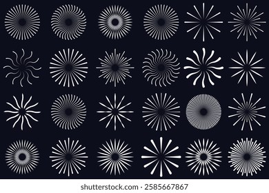 Radial circle lines. Circular lines elements. Symbol of Sun star rays. Flat design elements. Spokes with radiating stripes. Vector illustration. 1176