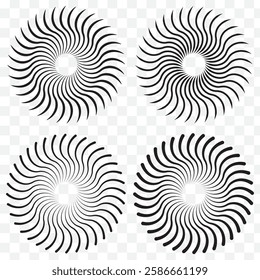 Radial circle lines. Circular lines elements. Symbol of Sun star rays. Flat design elements. Spokes with radiating stripes. Abstract illusion geometric shapes. EPS 10.