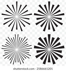 Radial circle lines. Circular lines elements. Symbol of Sun star rays. Flat design elements. Spokes with radiating stripes. Abstract illusion geometric shapes. EPS 10.