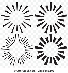 Radial circle lines. Circular lines elements. Symbol of Sun star rays. Flat design elements. Spokes with radiating stripes. Abstract illusion geometric shapes. EPS 10.