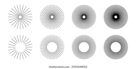 Radial circle lines. Circular lines elements. Abstract sunburst with evenly spaced radial beams