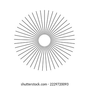 Radial circle lines. Circular radiating lines geometric element. Sun star rays symbol. Abstract geometric shapes. Design element. Vector illustration isolated on white background.