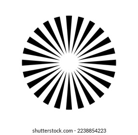 Radial circle lines. Circular radiating lines geometric element. Sun star rays symbol. Abstract geometric shapes. Design element. Vector illustration isolated on white background.