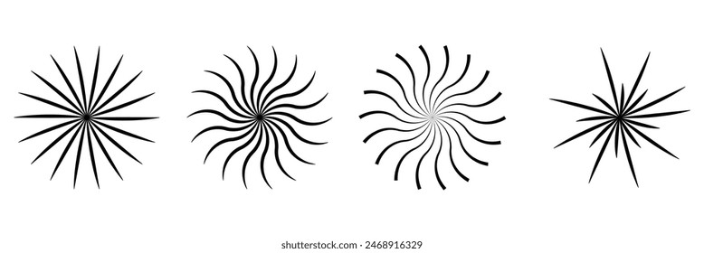 Líneas de círculo radial. Elemento geométrico de líneas radiantes circulares. Símbolo de los rayos solares. Formas geométricas Abstractas. Elemento de diseño. Ilustración vectorial aislada sobre fondo blanco. EPS 10