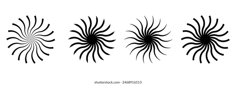 Radial circle lines. Circular radiating lines geometric element. Sun star rays symbol. Abstract geometric shapes. Design element. Vector illustration isolated on white background. EPS 10