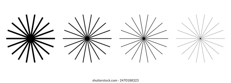 Radial circle lines. Circular radiating lines geometric element. Sun star rays symbol. Abstract geometric shapes. Design element. Vector illustration isolated on white background. radial circle lines.