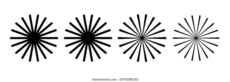 Radial circle lines. Circular radiating lines geometric element. Sun star rays symbol. Abstract geometric shapes. Design element. Vector illustration isolated on white background. radial circle lines.