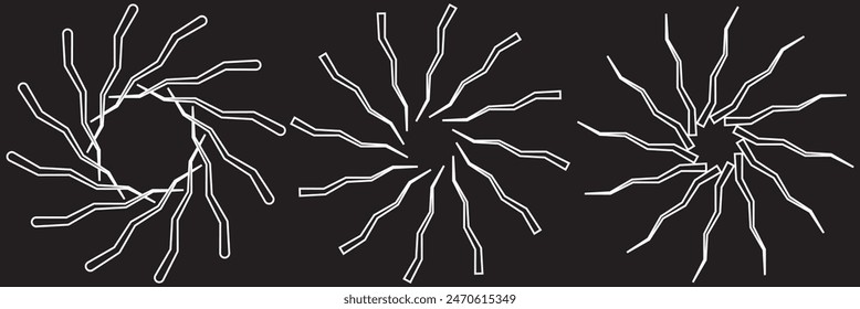 Radial circle lines. Circular radiating lines geometric element. Sun star rays symbol. Abstract geometric shapes. Design element. Vector illustration isolated on white background.