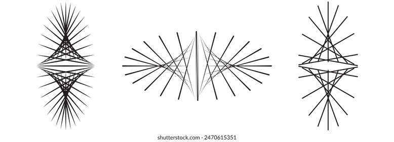 Radiale Kreislinien. Geometrisches Element mit kreisförmigen Abstrahlungslinien. Symbol für Sonnenstrahlen. Abstrakte geometrische Formen. Designelement. Vektorillustration isoliert auf weißem Hintergrund.