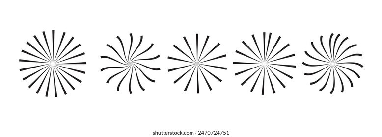 Radial circle lines. Circular radiating lines geometric element. Sun star rays symbol. Abstract geometric shapes. Design element. Vector illustration isolated on white background. radial circle lines.