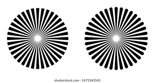 Radial circle lines. Circular radiating lines geometric element. Sun star rays symbol. Abstract geometric shapes. Design element. Vector illustration. Eps file 170.