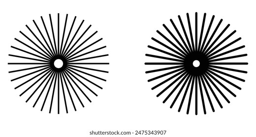 Radial circle lines. Circular radiating lines geometric element. Sun star rays symbol. Abstract geometric shapes. Design element. Vector illustration. Eps file 159.