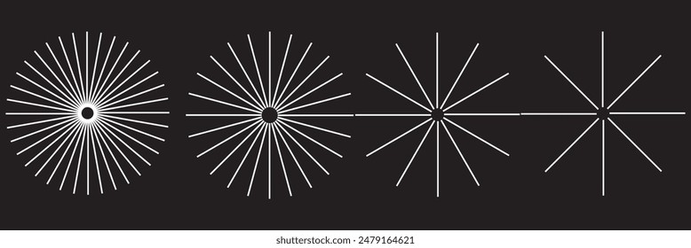 Líneas de círculo radial. Elemento geométrico de líneas radiantes circulares. Símbolo de los rayos solares. Formas geométricas Abstractas. Elemento de diseño. Ilustración vectorial aislada sobre fondo blanco.