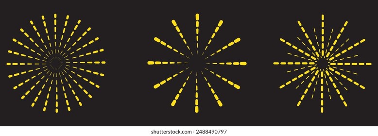 Radial circle lines. Circular radiating lines geometric element. Sun star rays symbol. Abstract geometric shapes. Design element. Vector illustration isolated on white background.