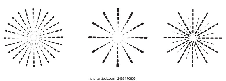Líneas de círculo radial. Elemento geométrico de líneas radiantes circulares. Símbolo de los rayos solares. Formas geométricas Abstractas. Elemento de diseño. Ilustración vectorial aislada sobre fondo blanco.