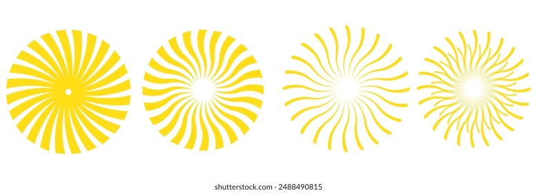 Líneas de círculo radial. Elemento geométrico de líneas radiantes circulares. Símbolo de los rayos solares. Formas geométricas Abstractas. Elemento de diseño. Ilustración vectorial aislada sobre fondo blanco.