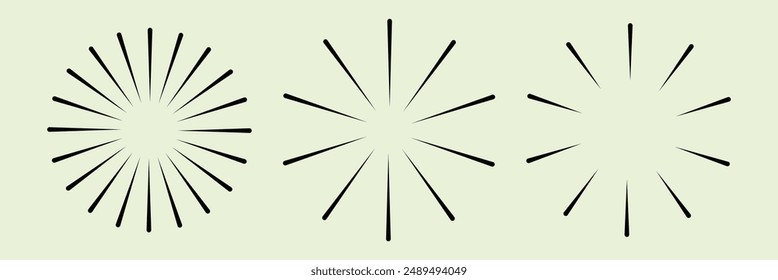 Radial circle lines. Circular radiating lines geometric element. Sun star rays symbol. Abstract geometric shapes. Design element. Vector illustration. Eps 10.