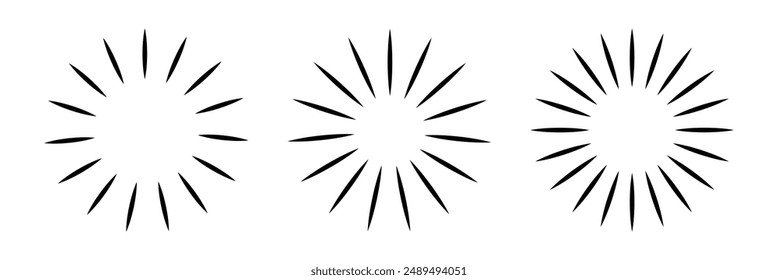 Radial circle lines. Circular radiating lines geometric element. Sun star rays symbol. Abstract geometric shapes. Design element. Vector illustration. Eps 10.