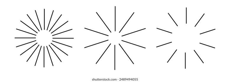Radial circle lines. Circular radiating lines geometric element. Sun star rays symbol. Abstract geometric shapes. Design element. Vector illustration. Eps 10.