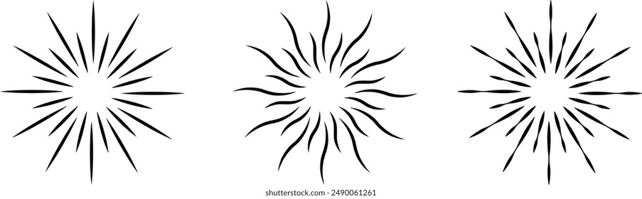 Radial circle lines. Circular radiating lines geometric element. Sun star rays symbol. Abstract geometric shapes. Design element. Vector illustration. Eps 10.