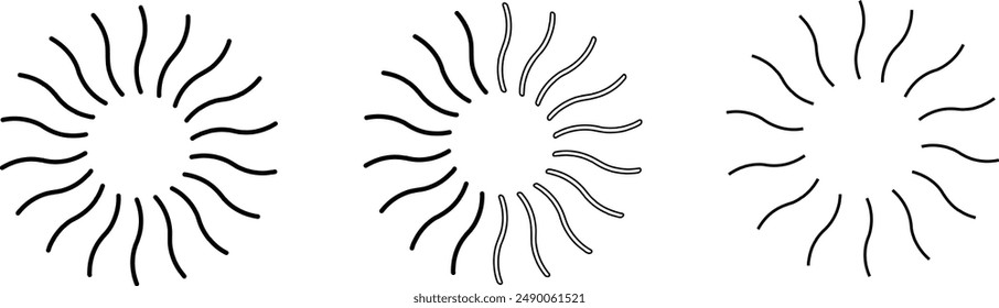 Radial circle lines. Circular radiating lines geometric element. Sun star rays symbol eps 10