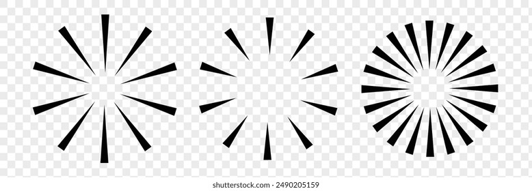 Radial circle lines. Circular radiating lines geometric element. Sun star rays symbol. Radial circle. Eps 10.