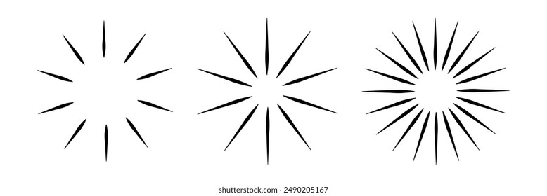 Radial circle lines. Circular radiating lines geometric element. Sun star rays symbol. Radial circle. Eps 10.