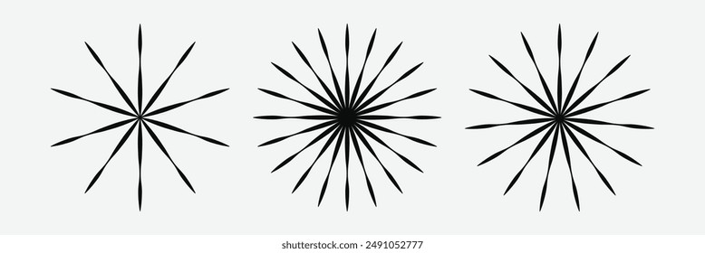 Radiale Kreislinien. Geometrisches Element mit kreisförmigen Abstrahlungslinien. Symbol für Sonnenstrahlen. Abstrakte geometrische Formen. Designelement. Vektorillustration auf isoliertem Hintergrund. Radialer Kreis. EPS 10.