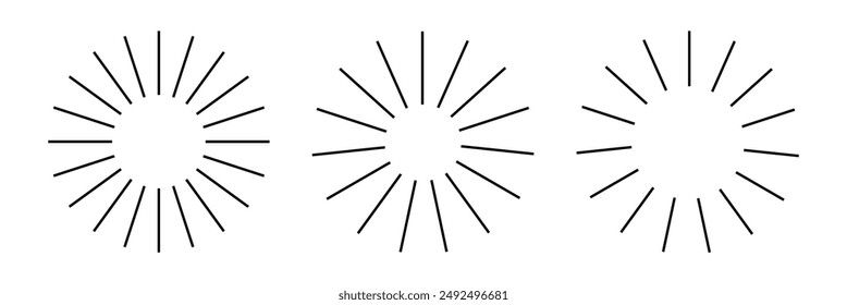 Radial circle lines. Circular radiating lines geometric element. Sun star rays symbol. Abstract geometric shapes. Radial circle. Eps 10.