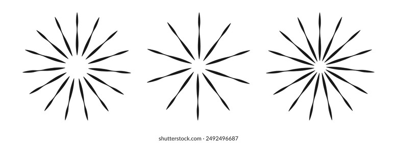 Radial circle lines. Circular radiating lines geometric element. Sun star rays symbol. Abstract geometric shapes. Radial circle. Eps 10.
