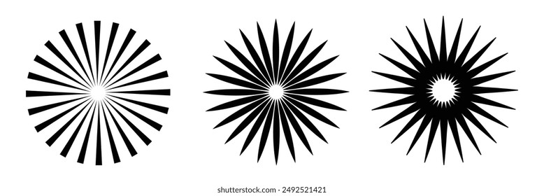 Radial circle lines. Circular radiating lines geometric element. Sun star rays symbol.