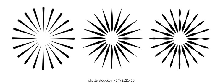 Líneas de círculo radial. Elemento geométrico de líneas radiantes circulares. Símbolo de los rayos solares.