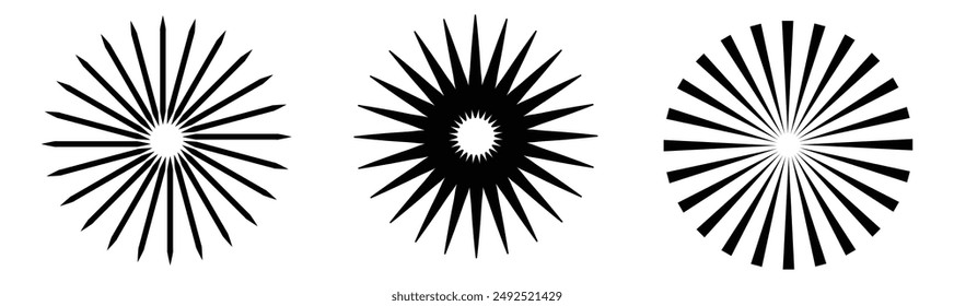 Radial circle lines. Circular radiating lines geometric element. Sun star rays symbol.