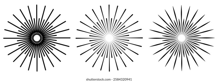 Radial circle lines. Circular radiating lines geometric element. Sun star rays symbol. Abstract geometric shapes. Design element. eps 888
