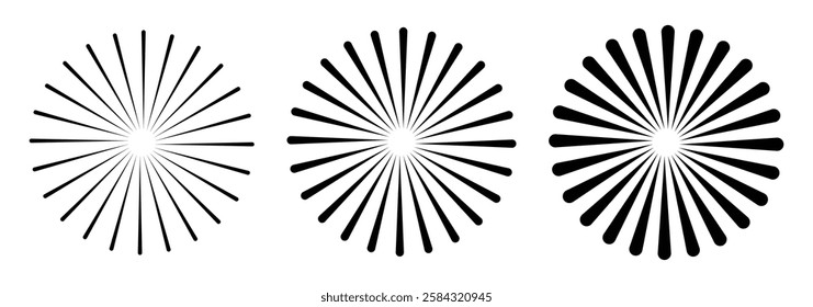 Radial circle lines. Circular radiating lines geometric element. Sun star rays symbol. Abstract geometric shapes. Design element. eps 888