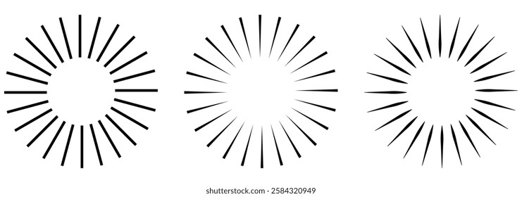 Radial circle lines. Circular radiating lines geometric element. Sun star rays symbol. Abstract geometric shapes. Design element. eps 888