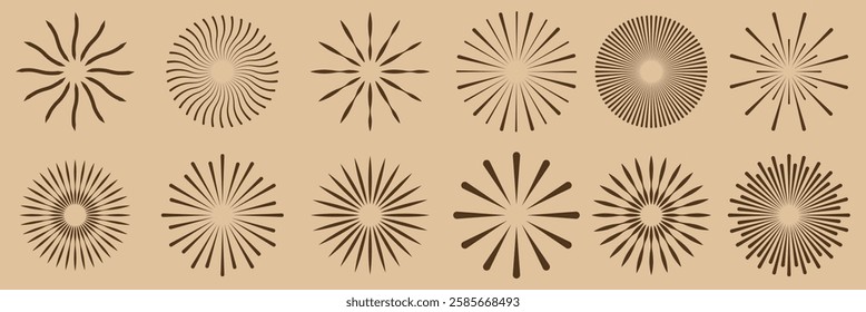 Radial circle lines. Circular radiating lines geometric element. Sun star rays symbol. Abstract geometric shapes. Abstract illusion geometric shapes. 1176