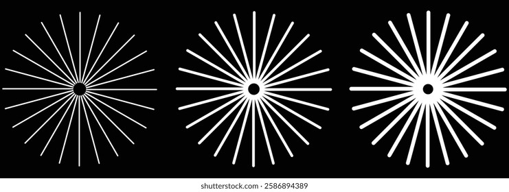 Radial circle lines. Circular radiating lines geometric element. Sun star rays symbol. different shape of radial circle lines vector illustration eps 888.