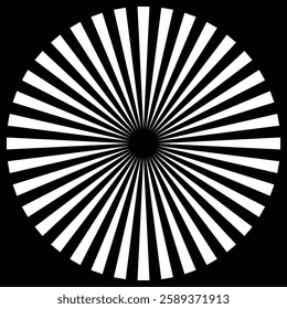 Radial circle lines. Circular radiating lines geometric element. Sun star rays symbol. Abstract geometric shapes. White radial lines of different thickness, as a logo A rotating circle. Design eps 10.