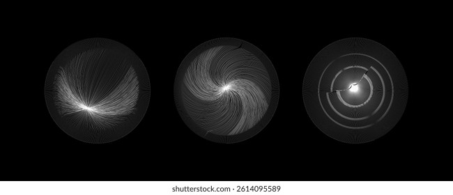 Radial circle lines. Circular radiating lines geometric element. Sun star rays symbol. Abstract geometric shapes. Design element. Vector illustration isolated on white background.
