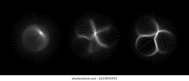 Radial circle lines. Circular radiating lines geometric element. Sun star rays symbol. Abstract geometric shapes. Design element. Vector illustration isolated on white background.
