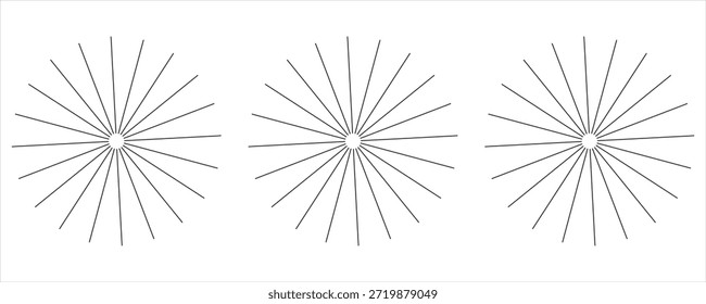 Líneas radiales circulares. Elemento geométrico de líneas circulares radiantes. Símbolo de rayos de sol. Formas geométricas Abstractas. Elemento de diseño. Ilustración vectorial aislada sobre fondo blanco.